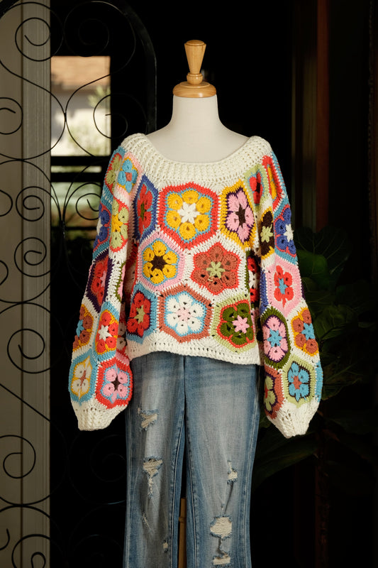 Cottage Flower Sweater in Winter White