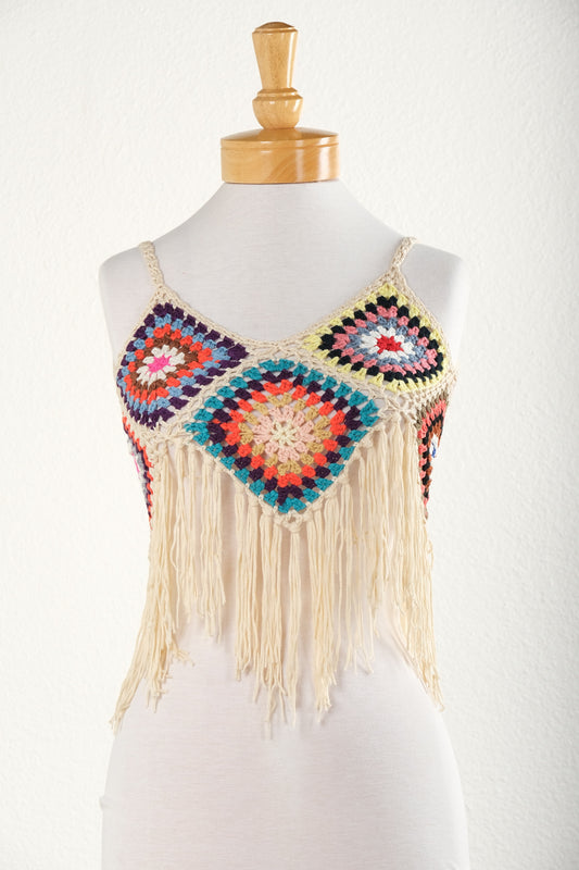 Dream Weaver Crochet Tank in Ivory Rainbow