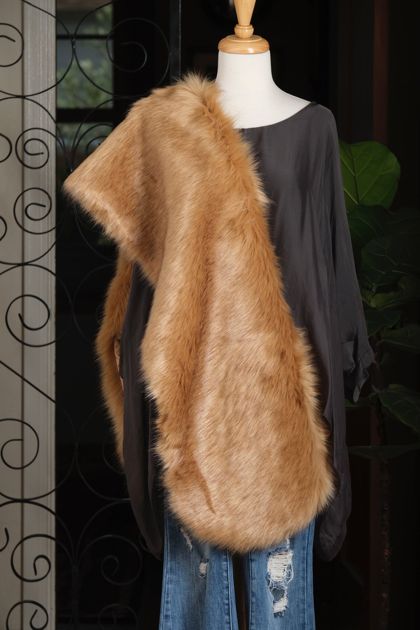 Margo Faux Fur Wrap in Camel