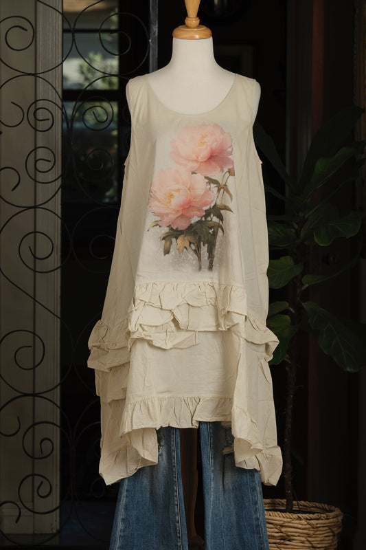 Baroque Peony Cotton Slip Dress
