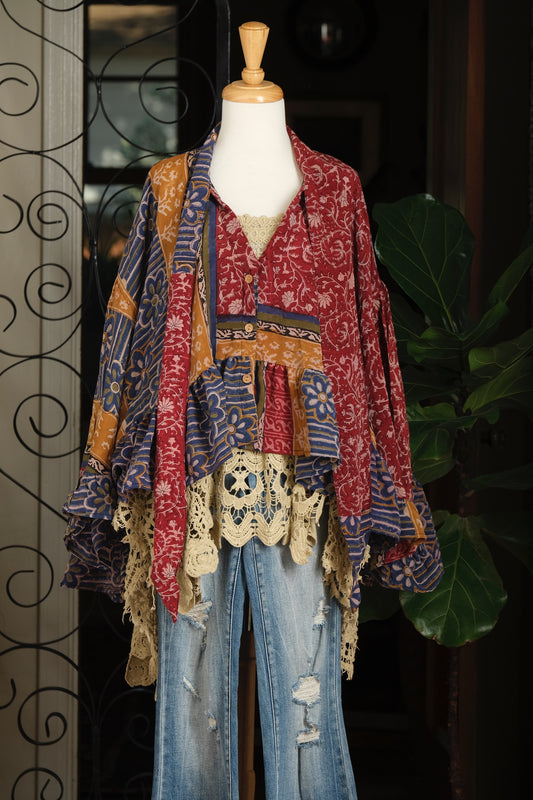 Ruffled Gypsy Top in Blue Flower