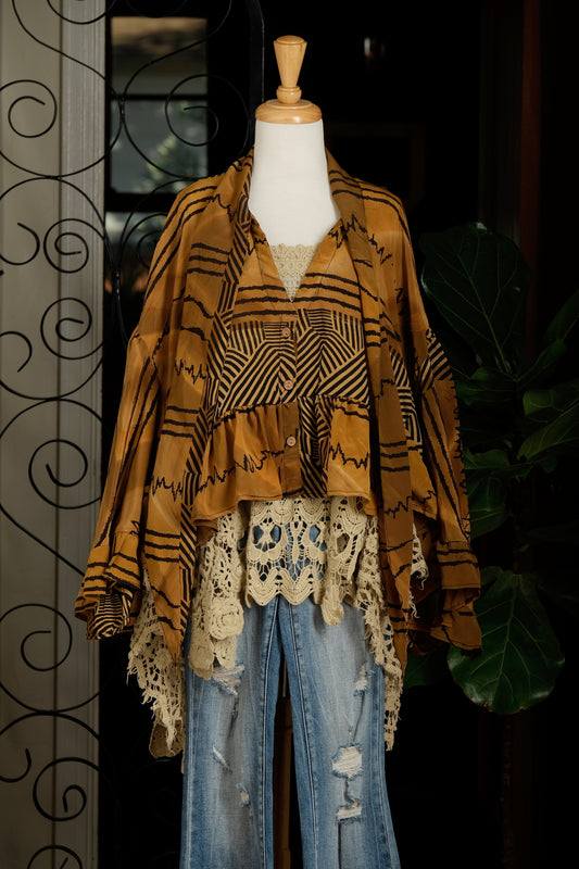 Ruffled Gypsy Top in Golden Deco