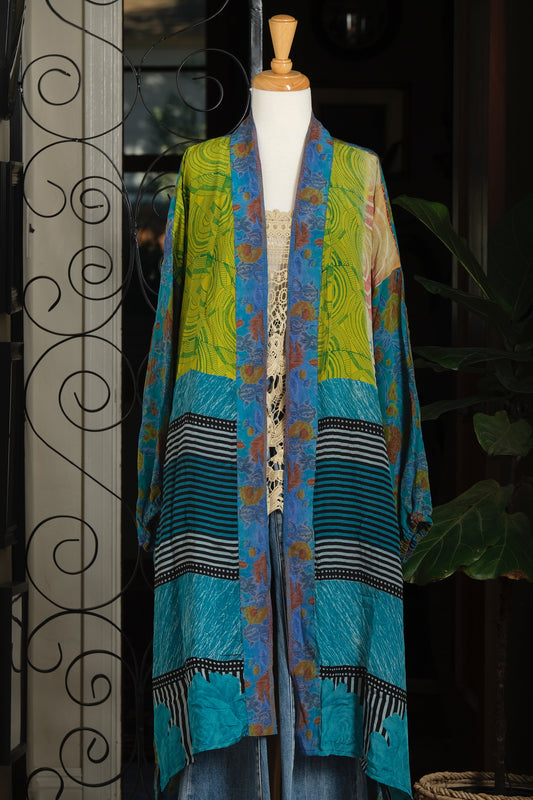 Silky Duster in Turquoise and Stripes