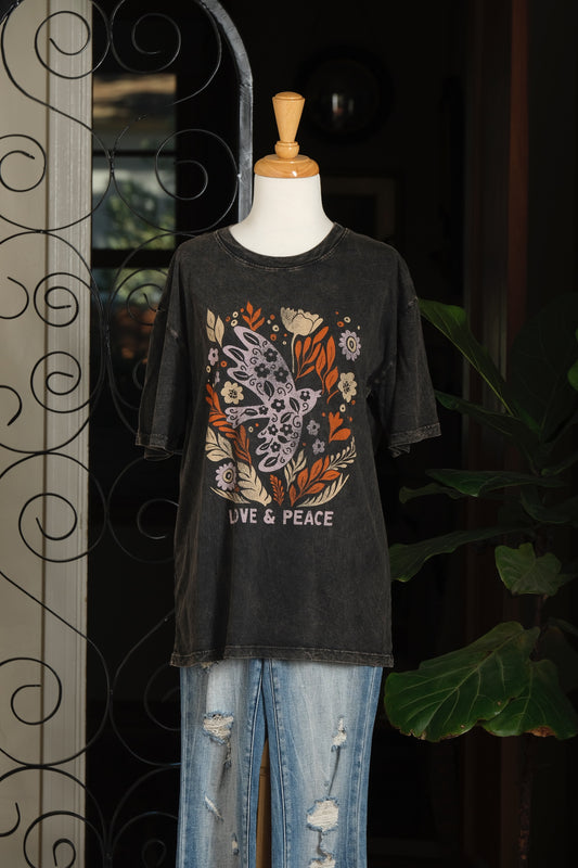 Love and Peace T Shirt in Vintage Black
