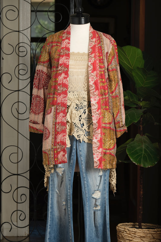 Kantha Silk Jacket in Paisley Elephant