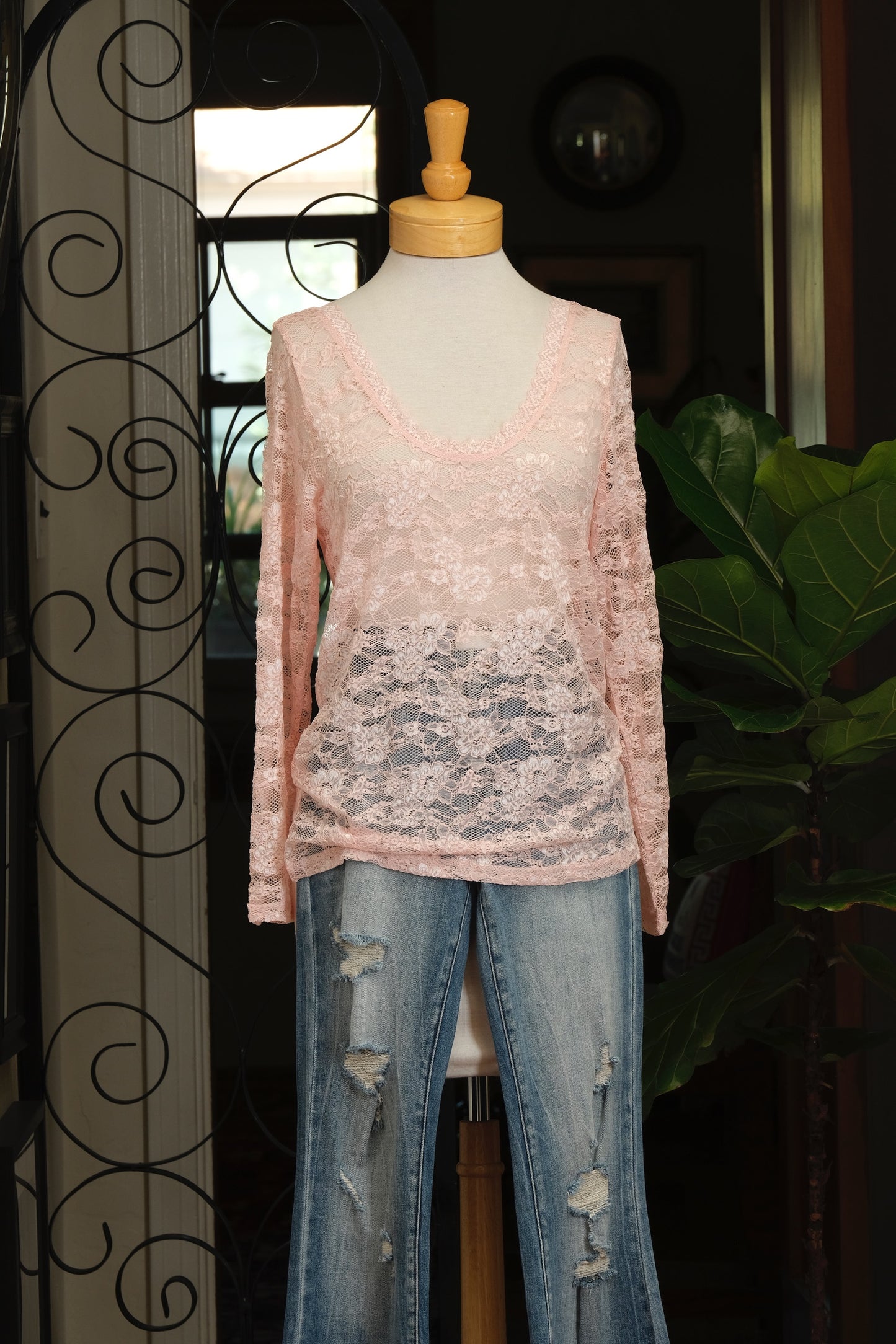 Lace Layering T in Pink