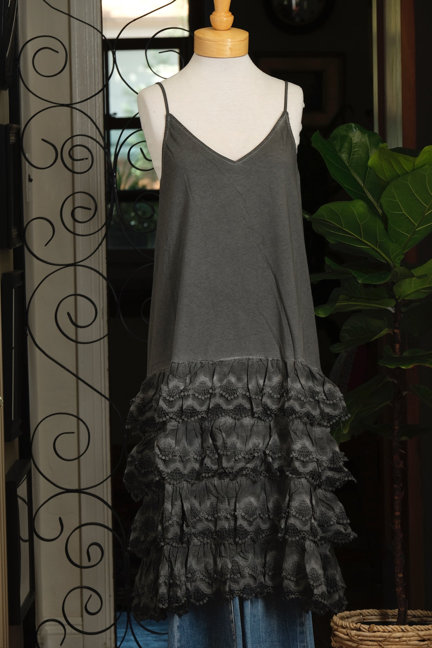 Vintage Ruffle Slip Dress in Grey Gardens