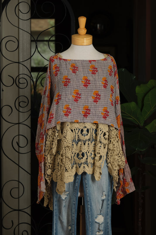 Crop Top in Red Gold Lotus