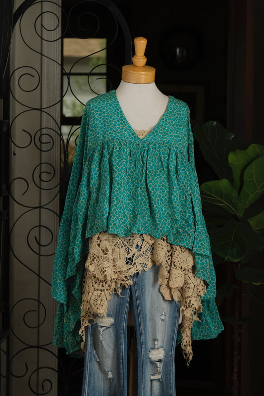 Gold Dust Crop Top in Turquoise Geode