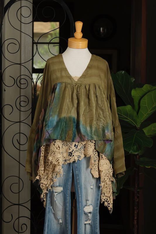 Gold Dust Crop Top in Blue Olive