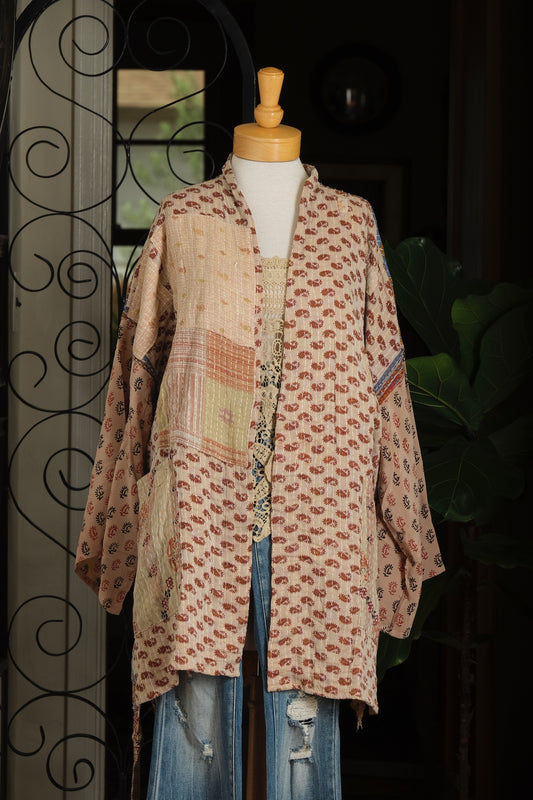 Silk Sleeve Kantha Jacket in Willow Patch