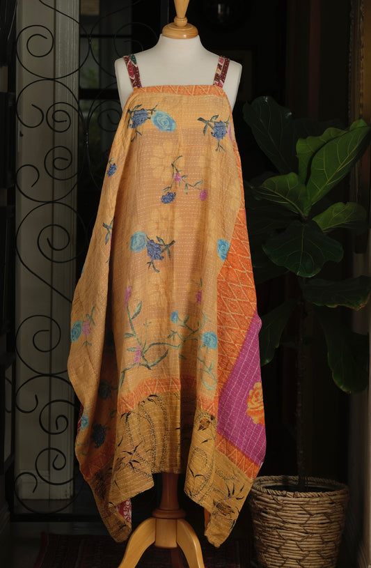 Kantha Maxi Dress in Blue Rose
