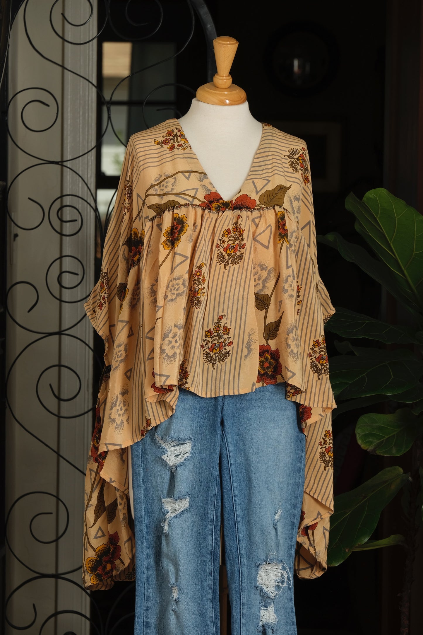 Gold Dust Crop Top in Flowers and Stripes
