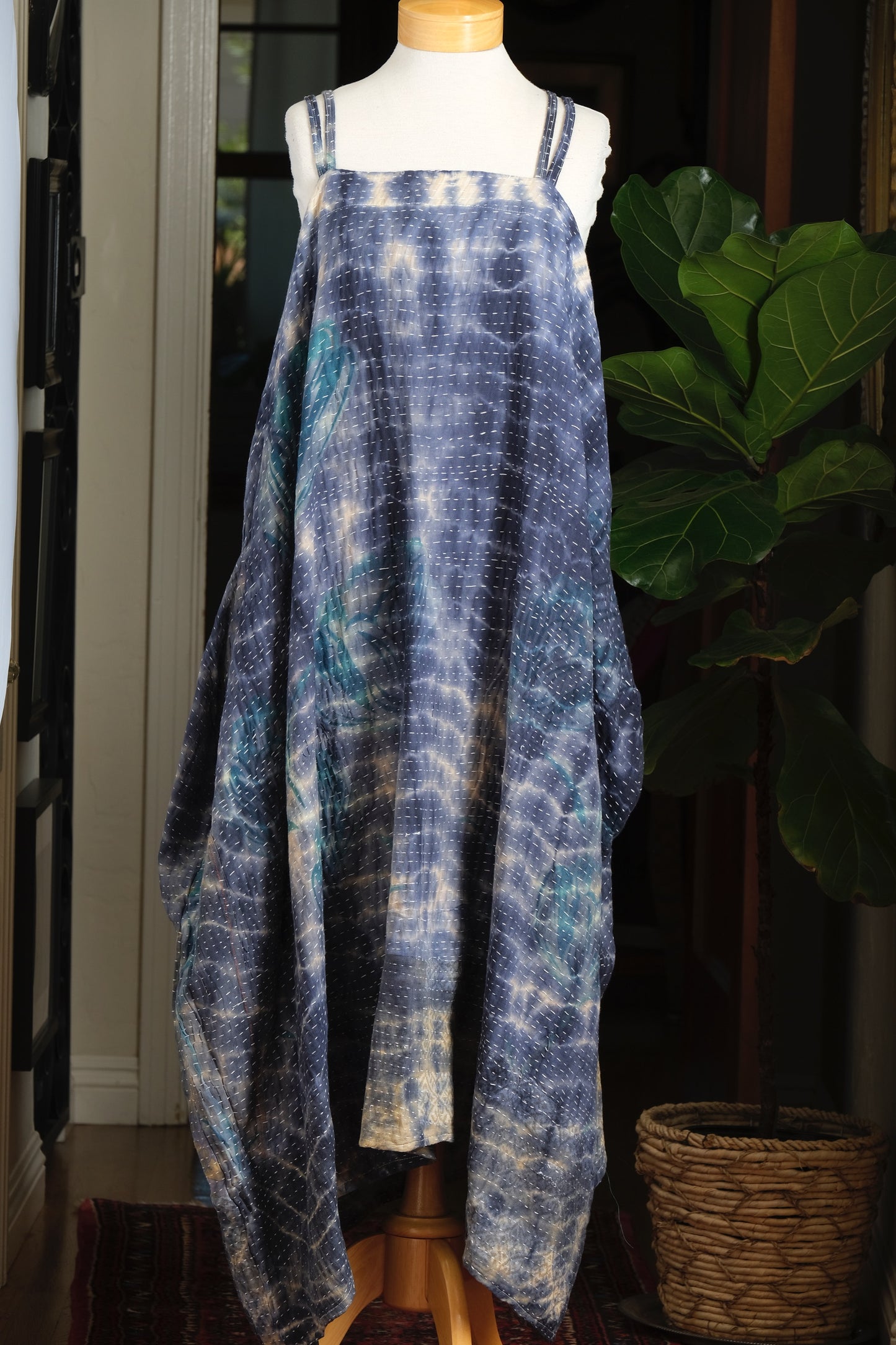 Kantha Maxi Dress in Blue Tulip Tie Dye