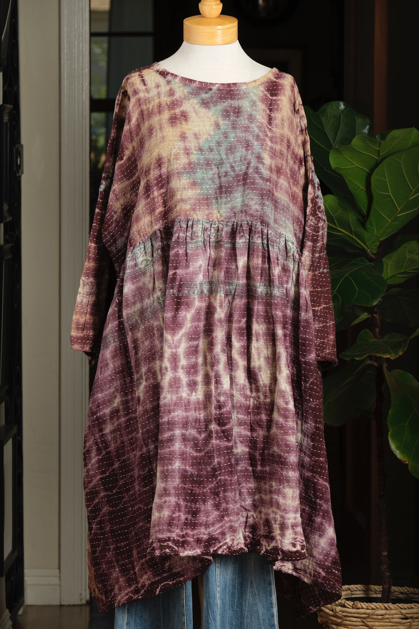 Kantha Midi Dress in Tie Dye Rose