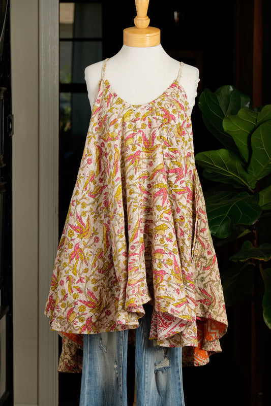 Kantha Swing Dress in Bird Song