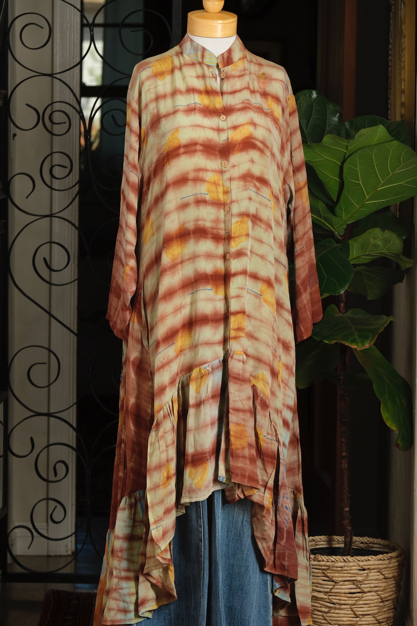 Lotus Duster Dress in Aqua Stripe