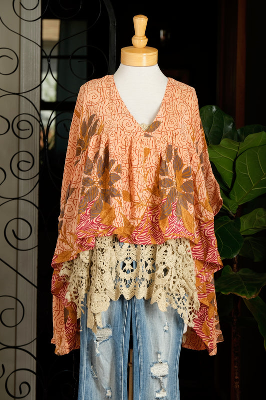 Gold Dust Crop Top in Apricot Flower