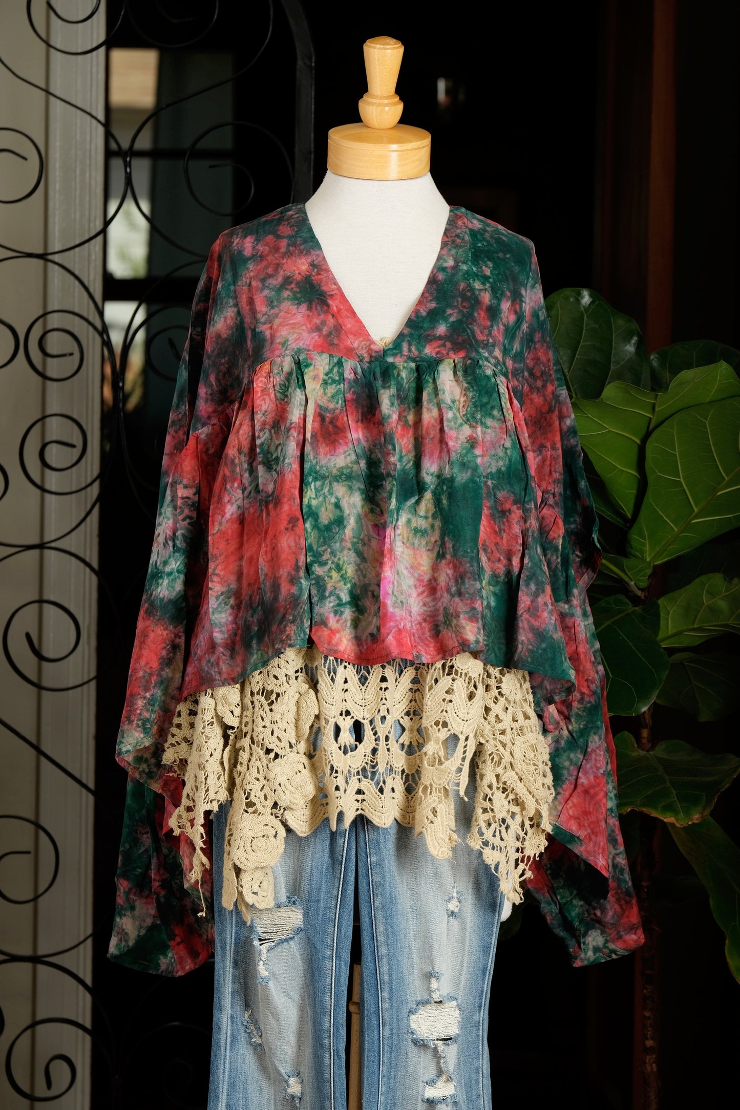 Gold Dust Crop Top in Teal Tie Dye