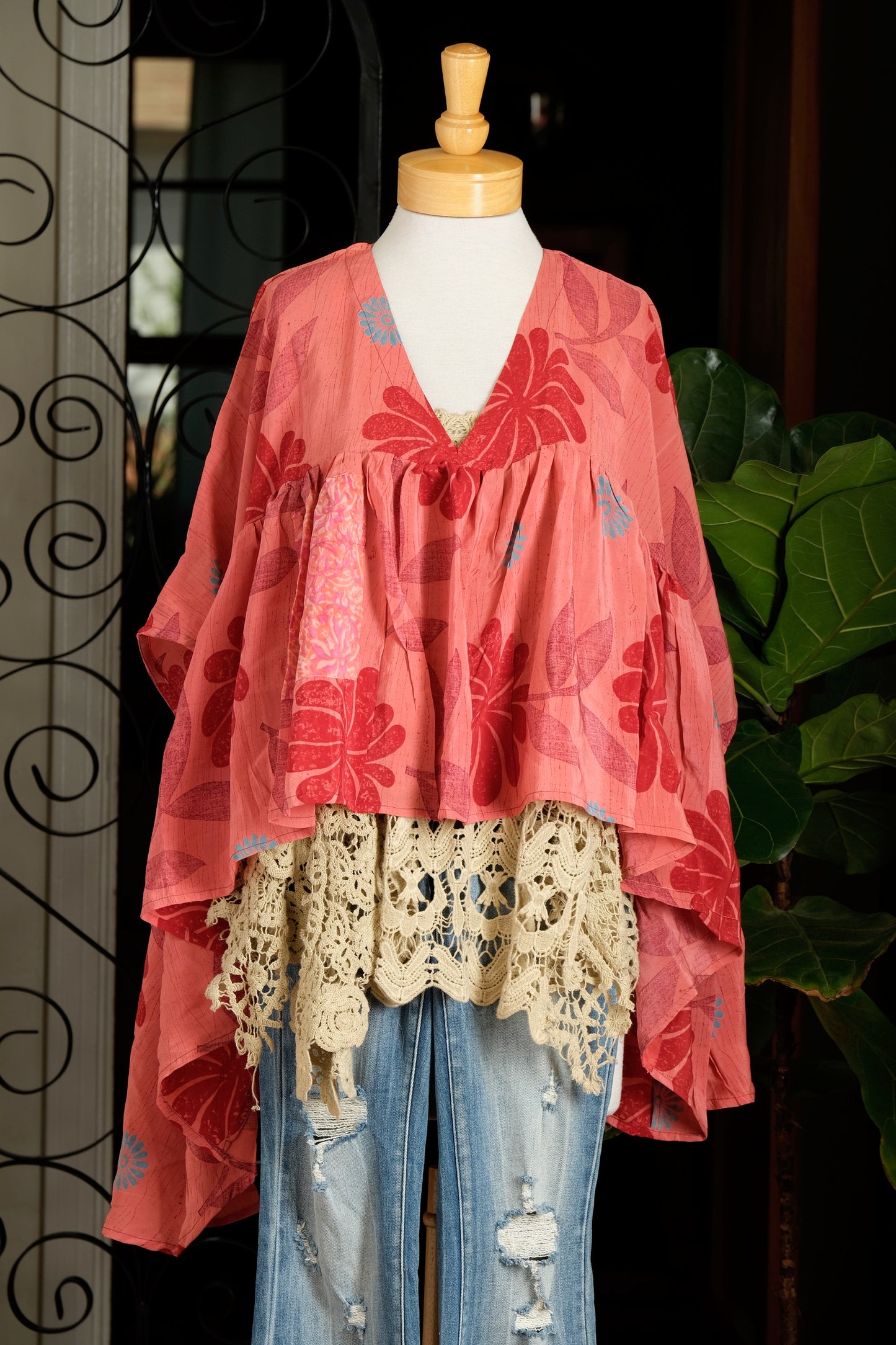 Gold Dust Crop Top in Red Daisy