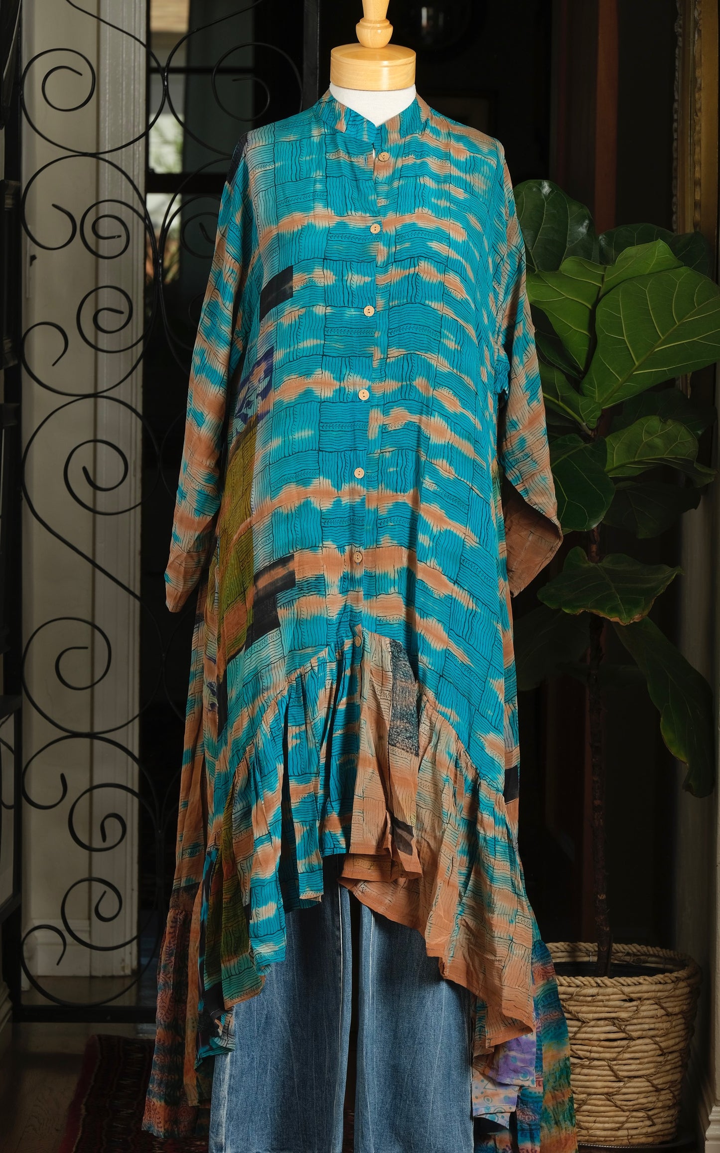 Lotus Duster Dress in Terracotta Teal