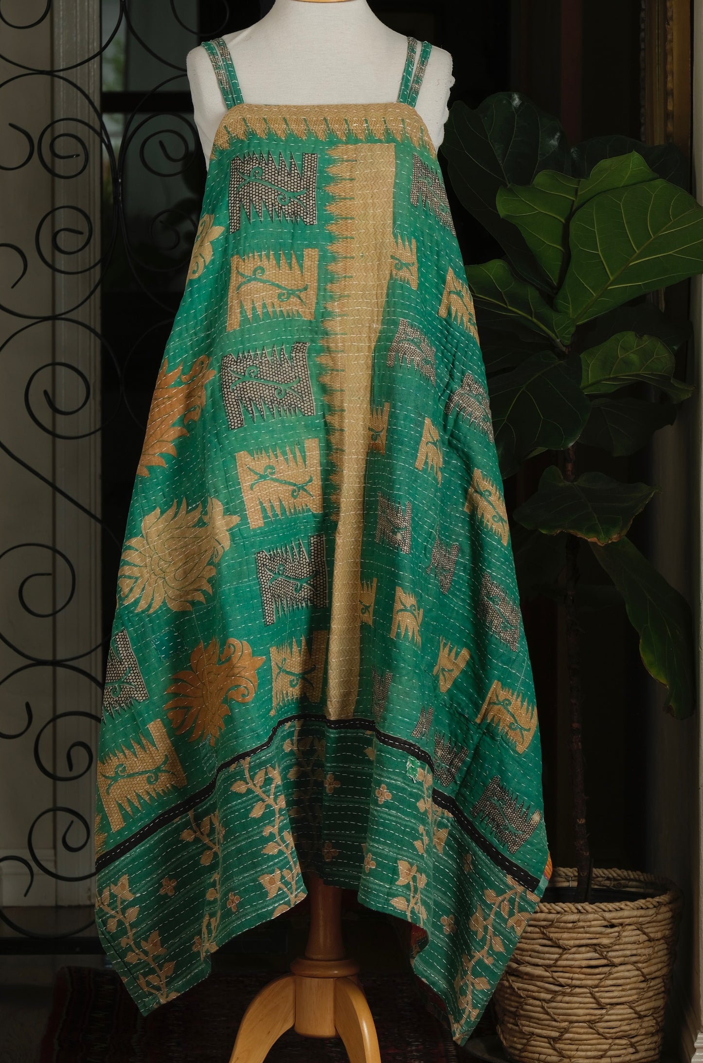 Kantha Maxi Dress in Abstract Heart