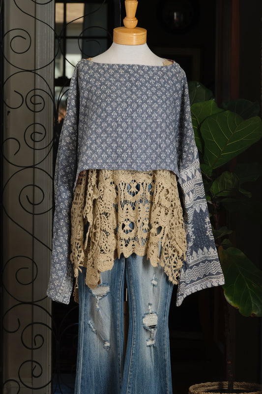Crop Top in Blue Grey Thistle