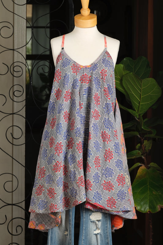Kantha Swing Dress in Blue Red Flower – Chateau Bel Age Boutique