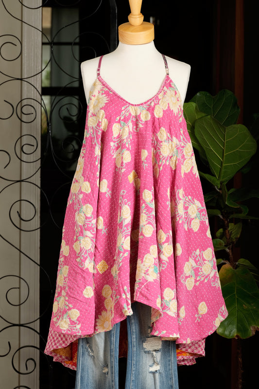Kantha Swing Dress in Picnic of Roses – Chateau Bel Age Boutique