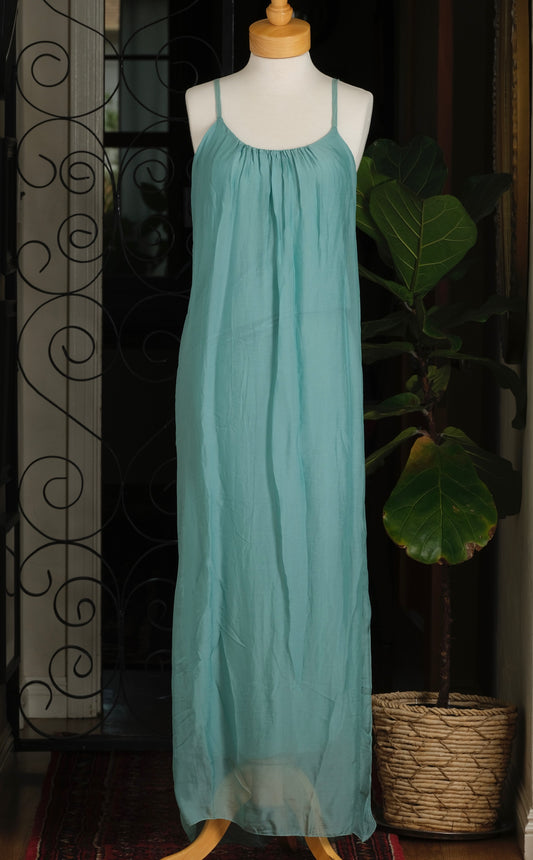 Silk Slip Dress in Aqua