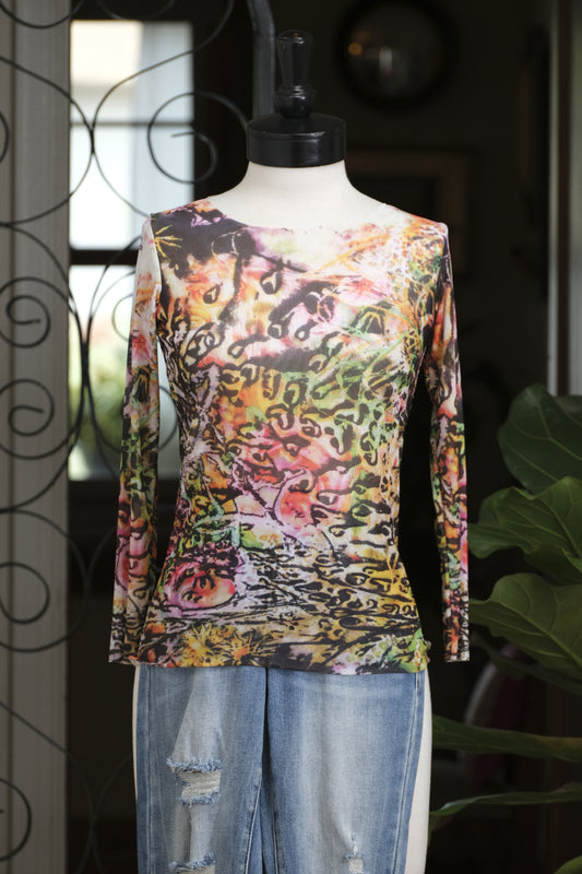 Nude Mesh T in Watercolor Leopard