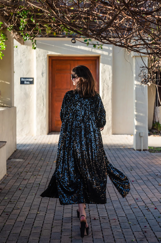 Darkest Night Sequin Cocoon Jacket by JGrace