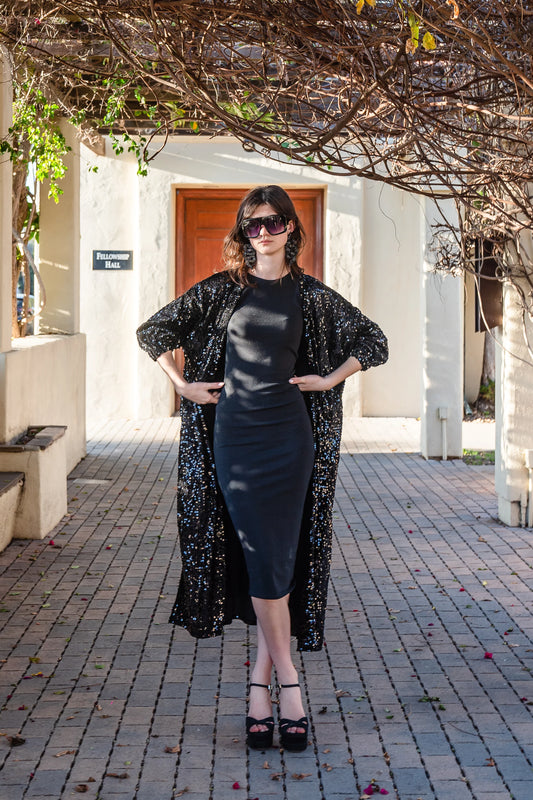 Darkest Night Sequin Cocoon Jacket by JGrace
