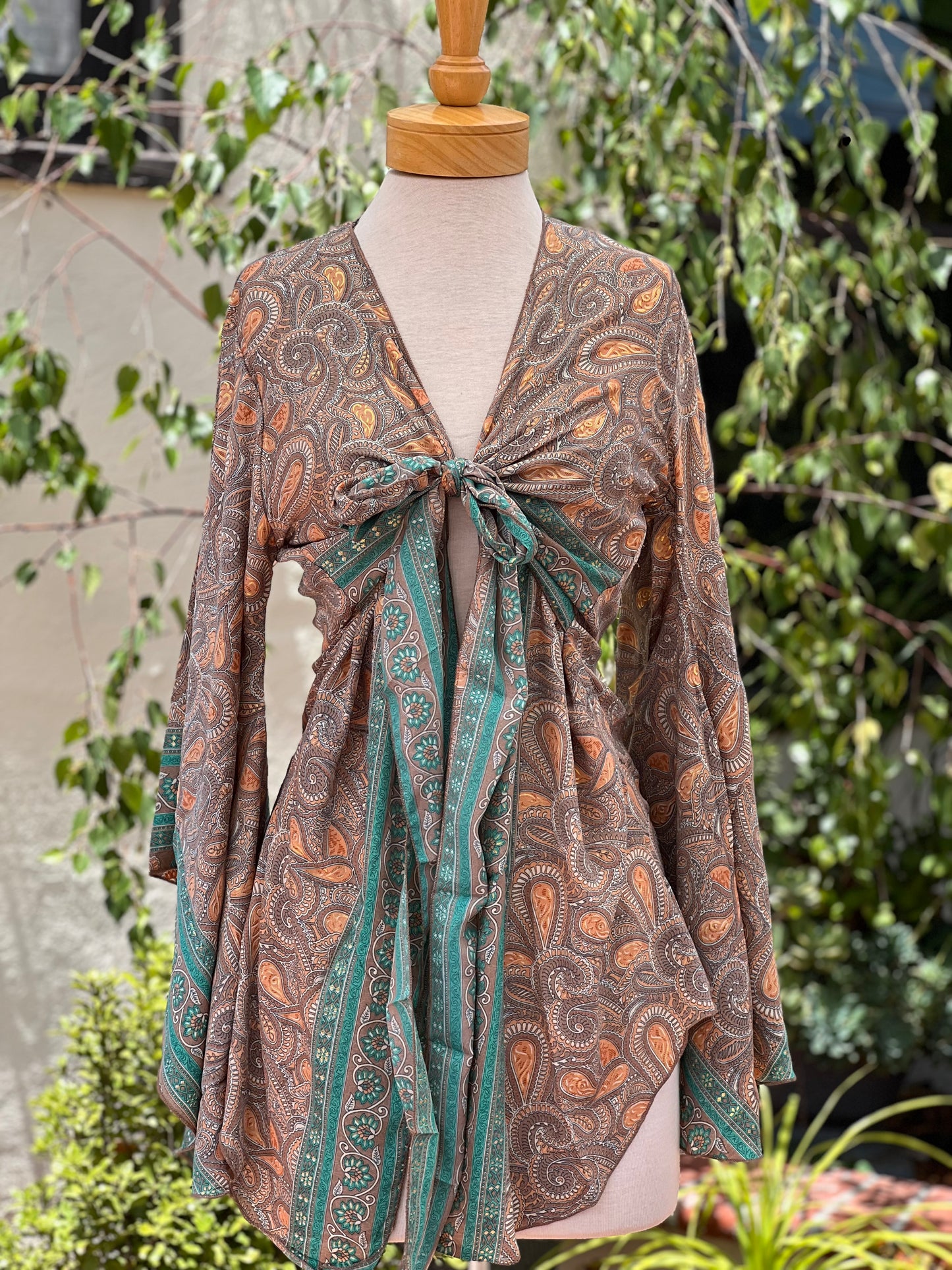 Angel Tie Top in Aqua Border