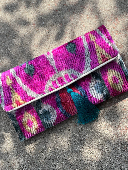 Ikat Clutch in Magic Fuchsia