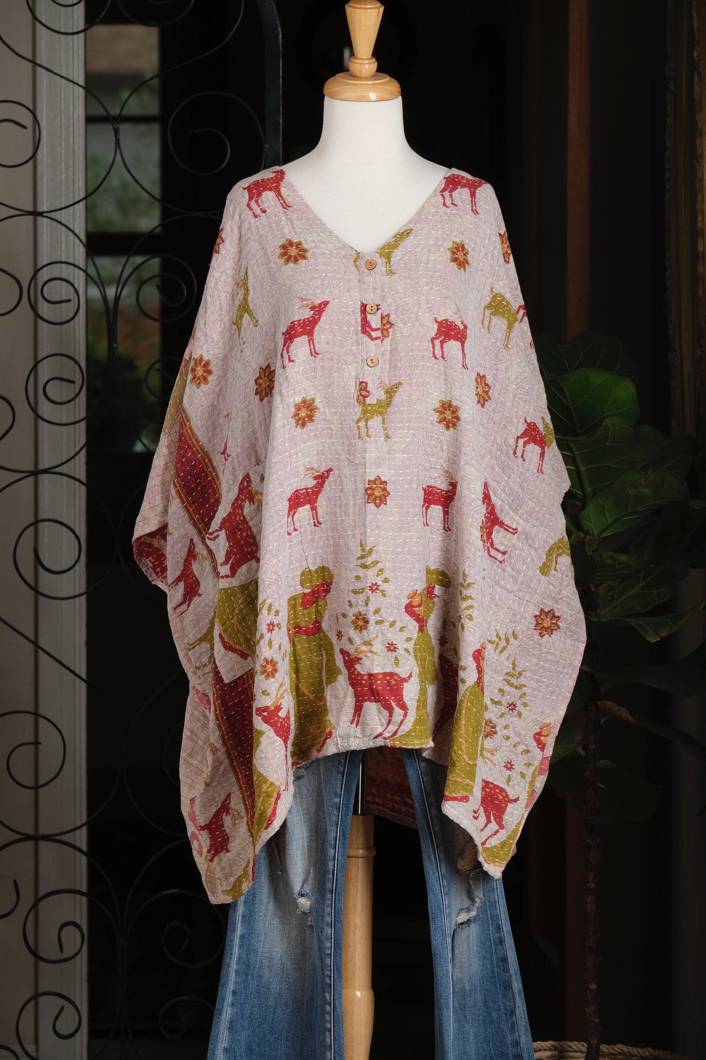 Kantha Button Top in Red Deer