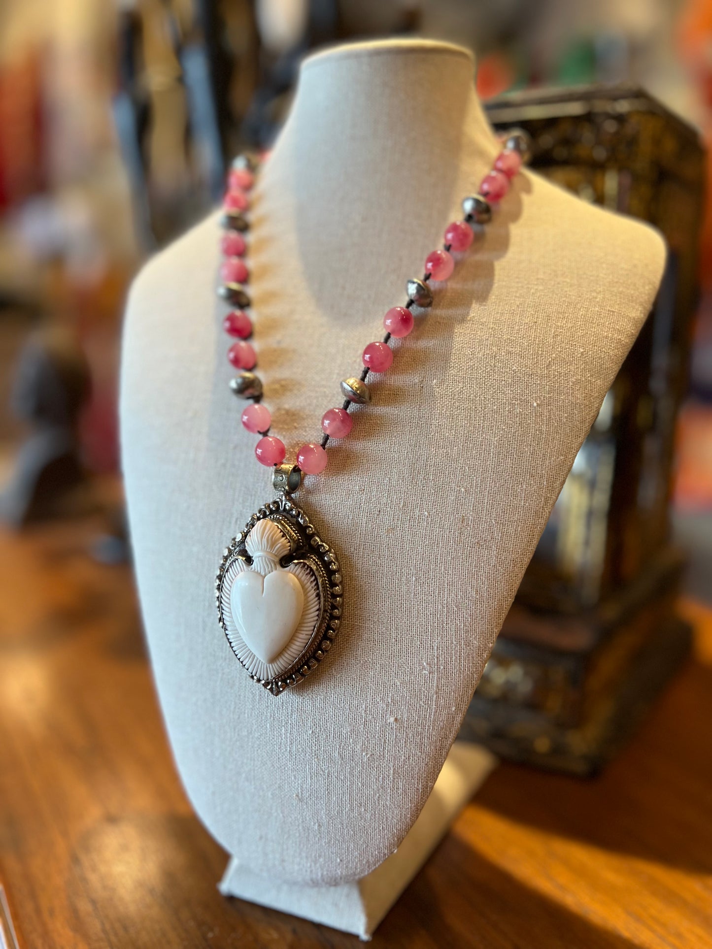 Bone Heart on Pink Jade 937