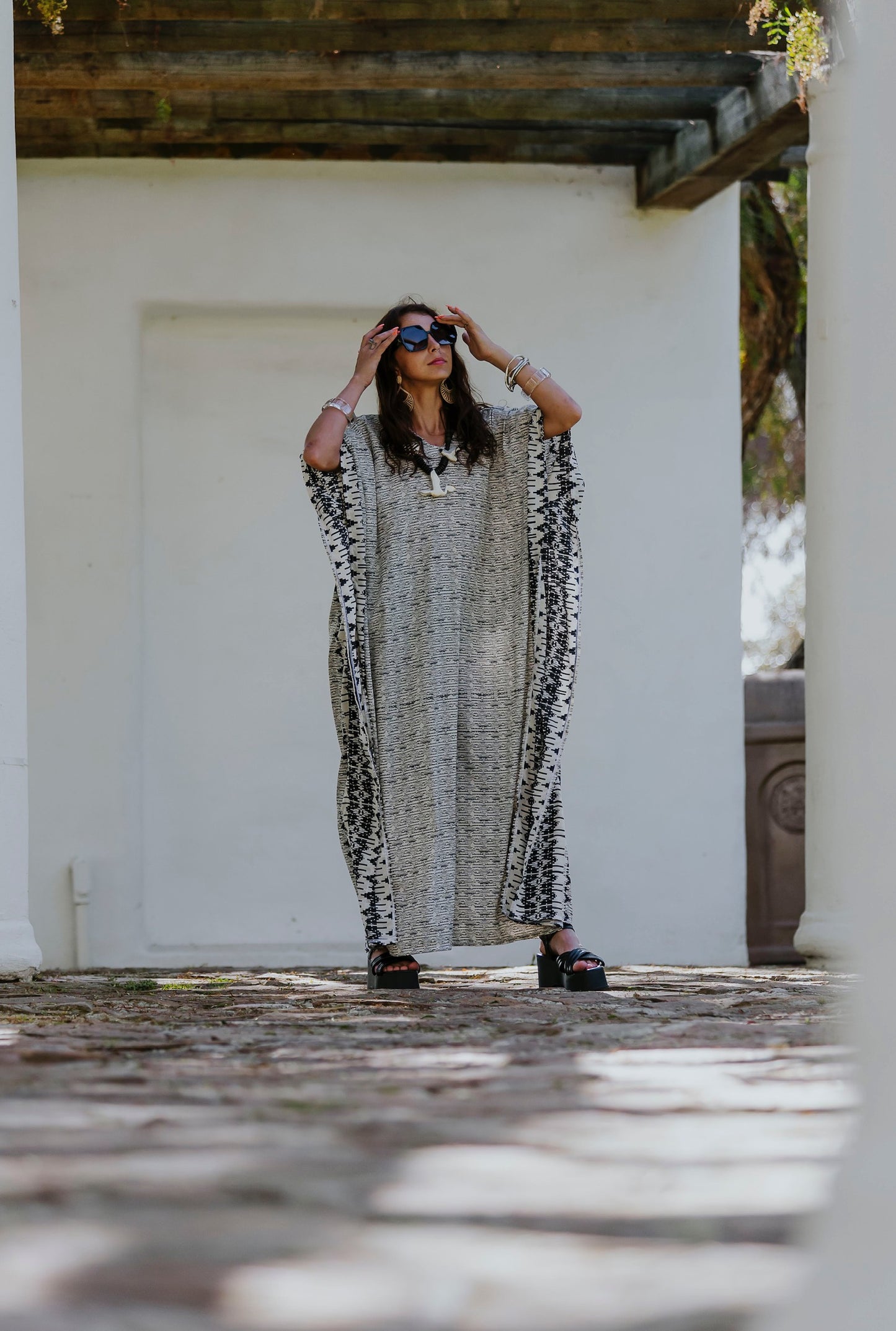 Ivory & Black Caftan by Sarong Social Club