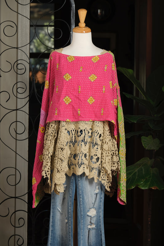 Crop Top in Green Pink Fun