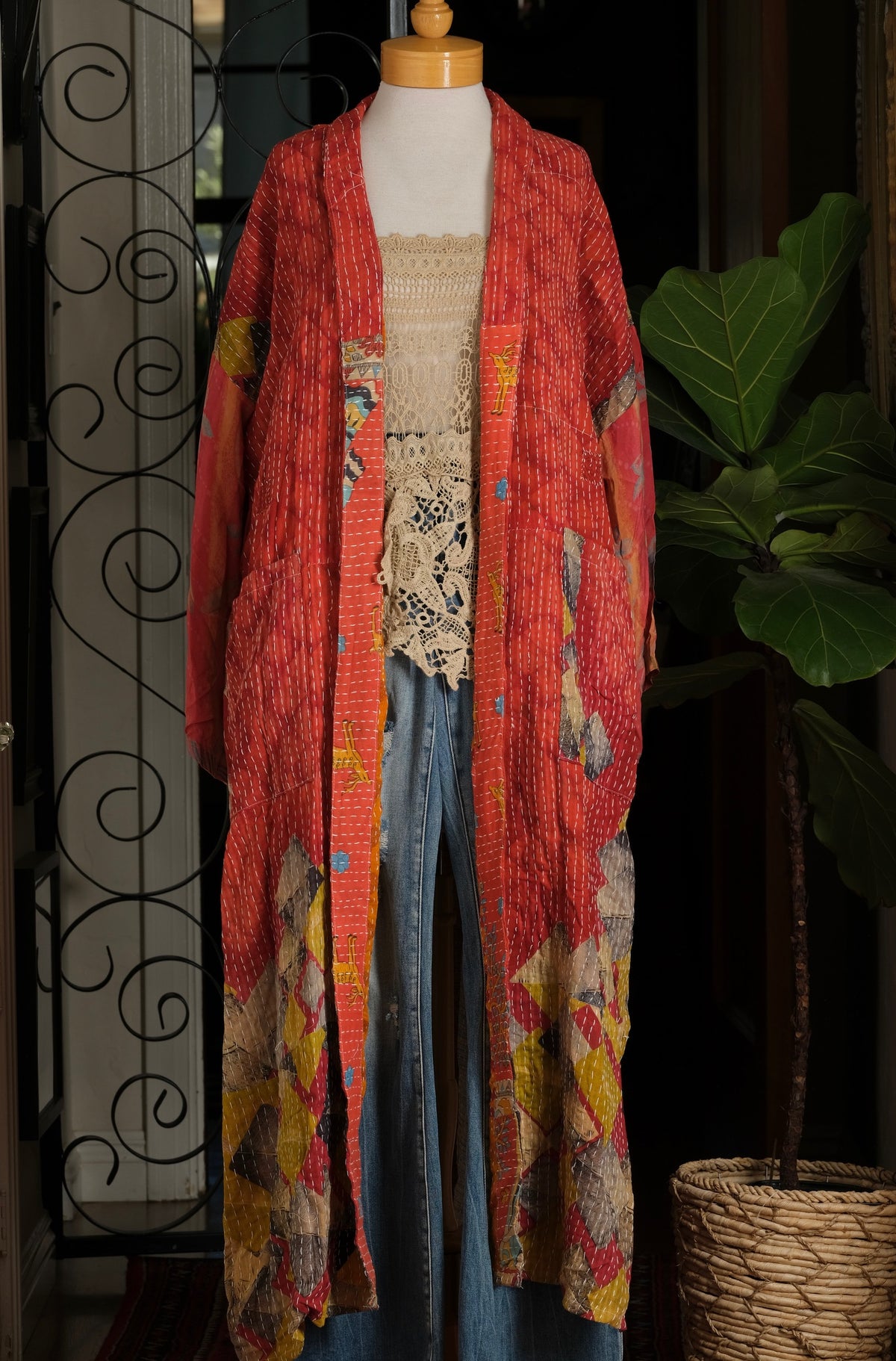 Silk Sleeve Kantha Jacket in Deer Lady