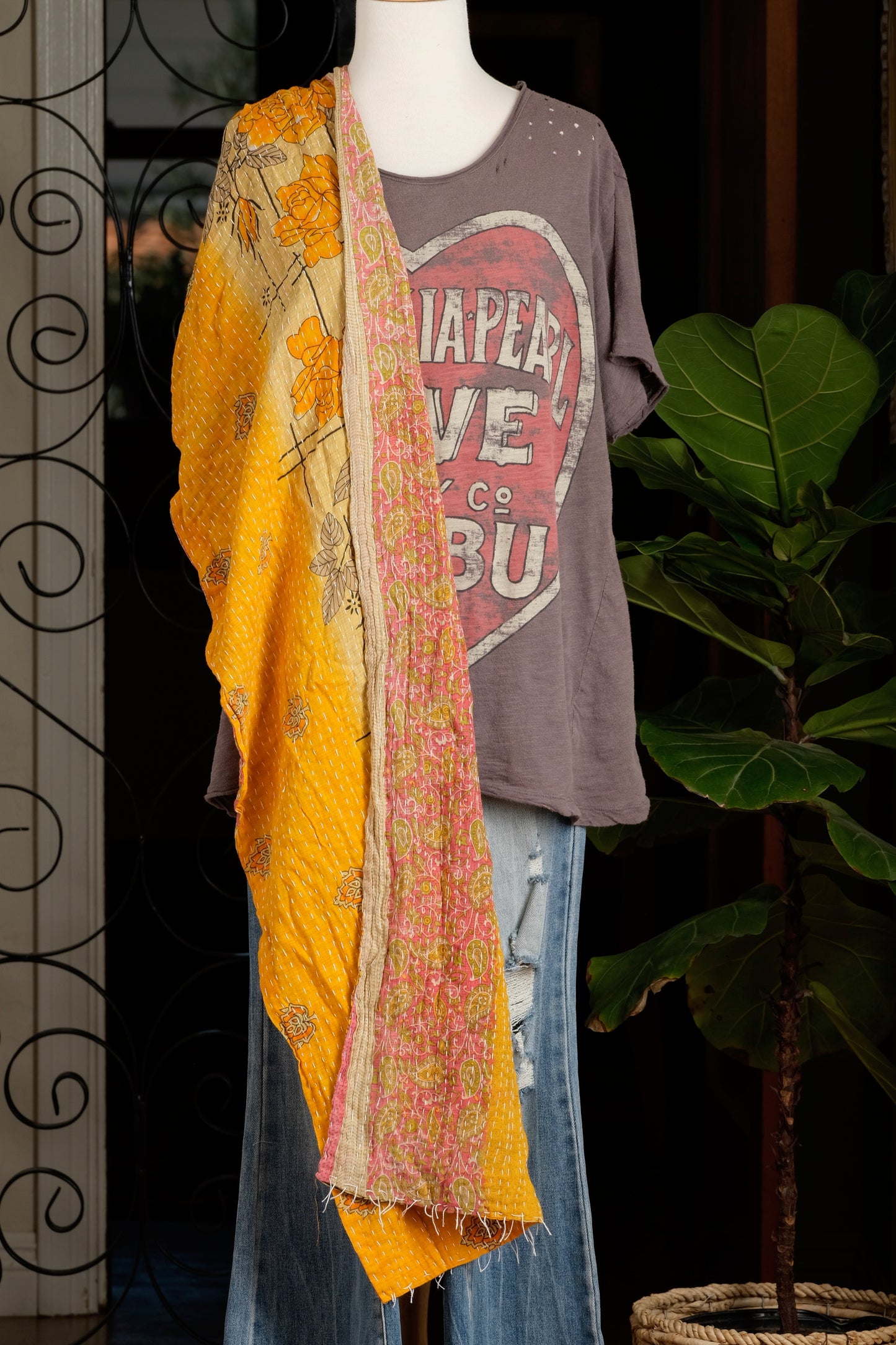 Kantha Scarf in Gold Rose