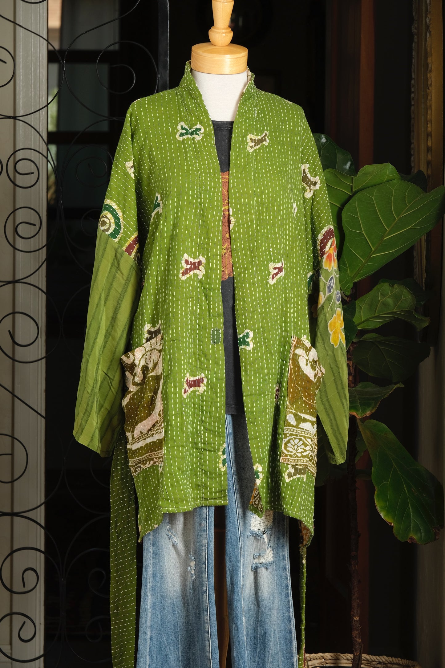 Silk Sleeve Kantha Jacket in Lucky Flower