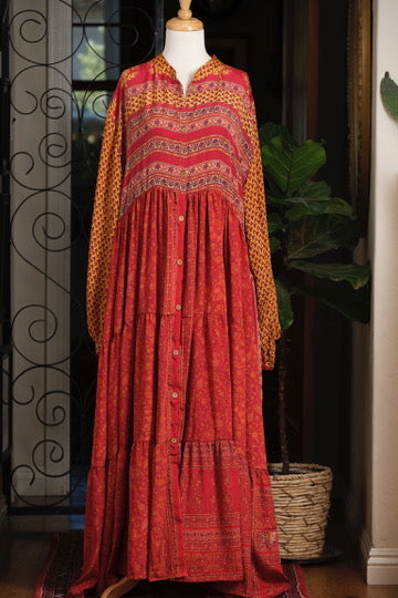 Silk Majestic Duster Dress in Fall Flame