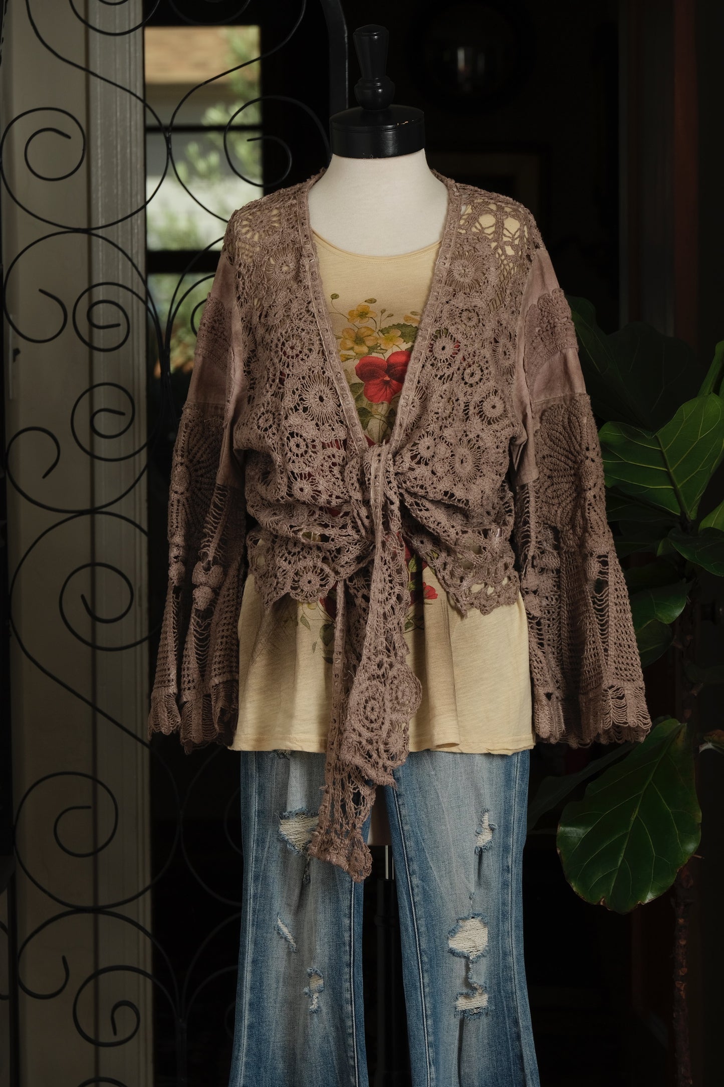 Crochet Tie Duster in Faded Plum
