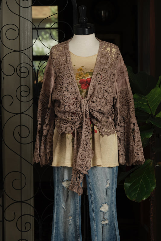 Crochet Tie Duster in Faded Plum