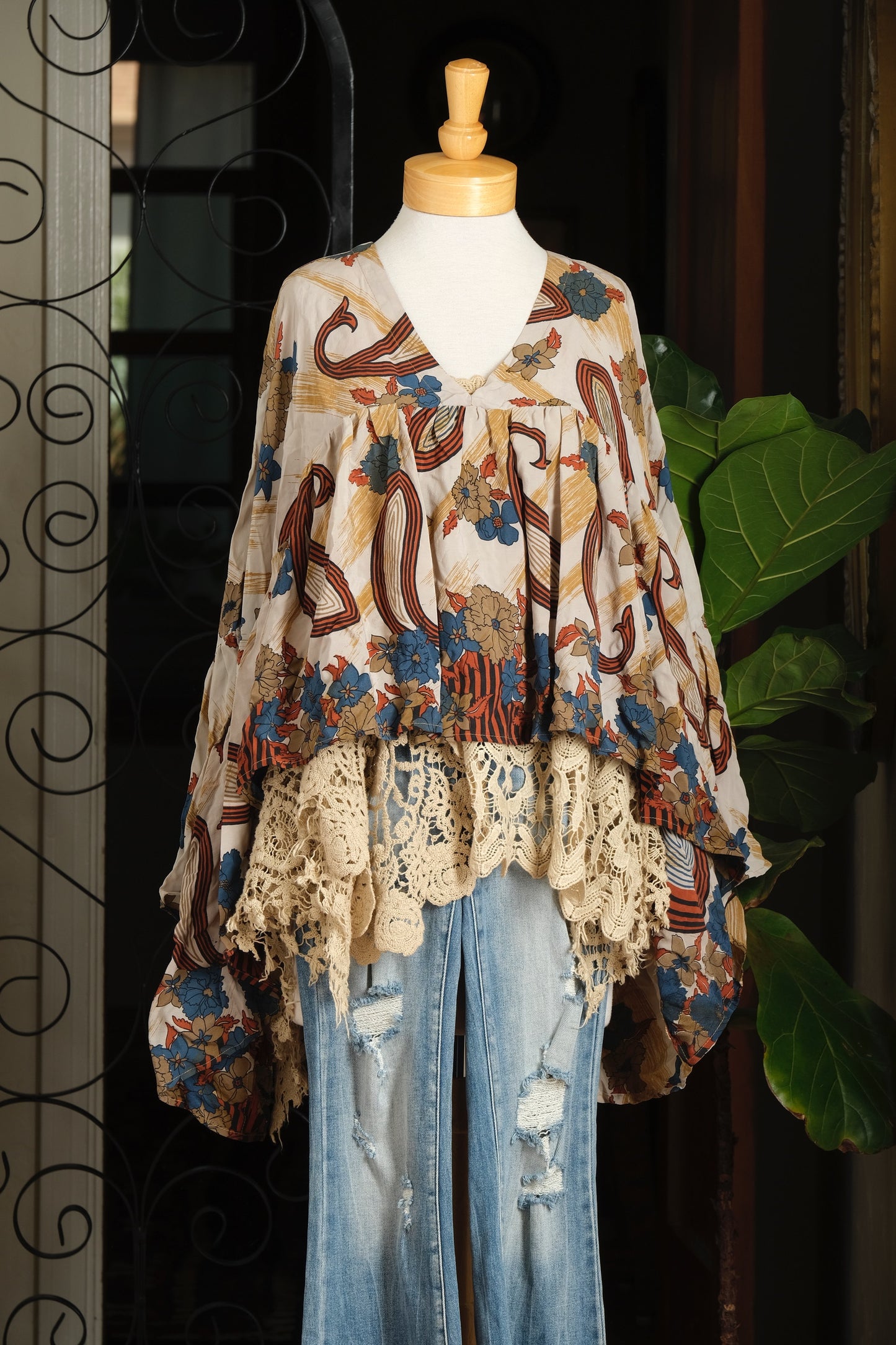 Gold Dust Crop Top in Indigo Flower