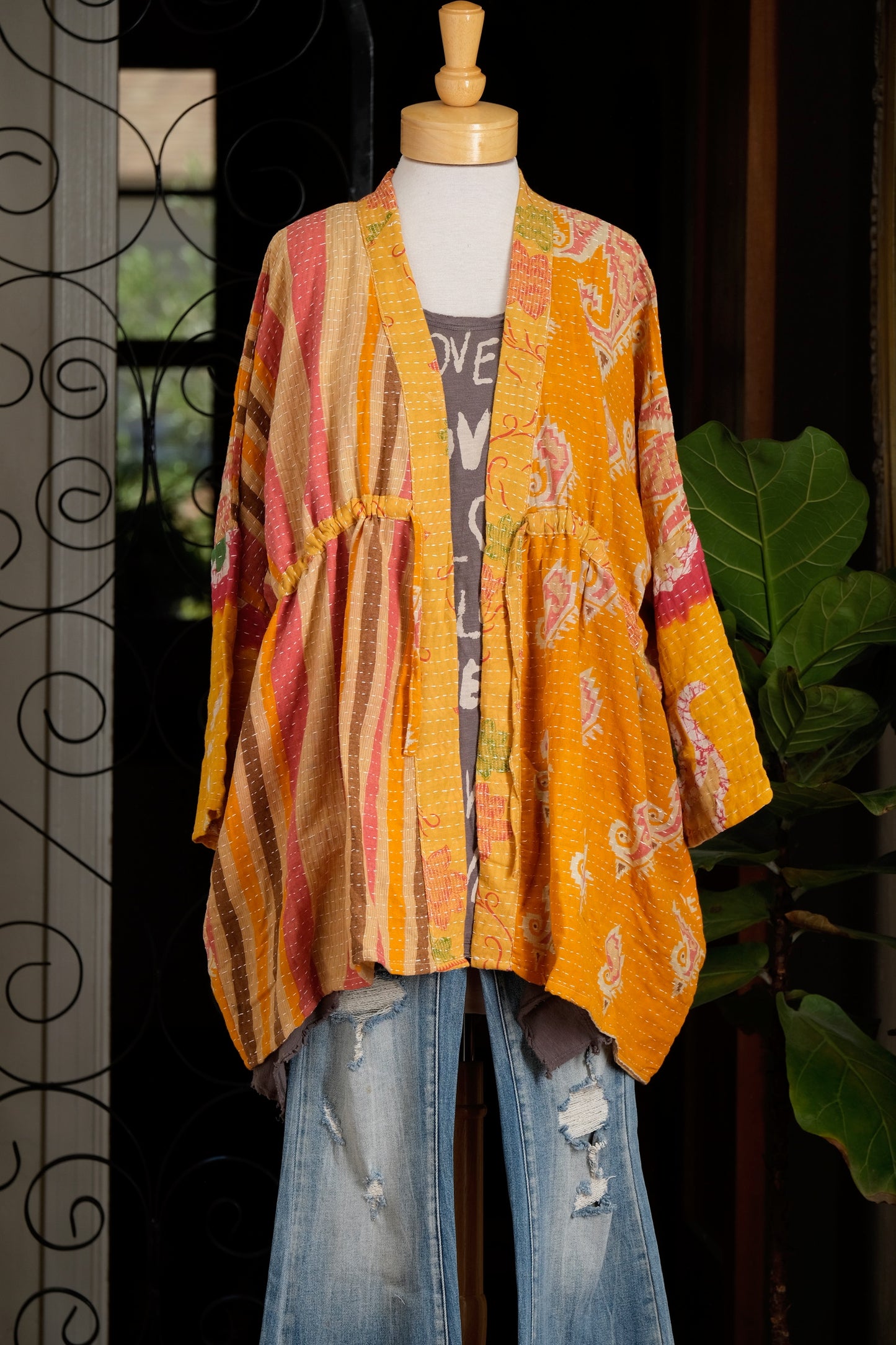 Drawstring Duster in Golden Stripe