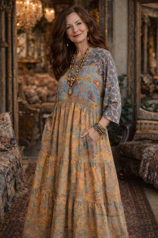 Silk Majestic Duster Dress in Golden Turquoise