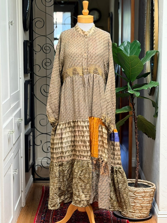 Kantha Majestic Duster Dress in Kakhi Sunshine