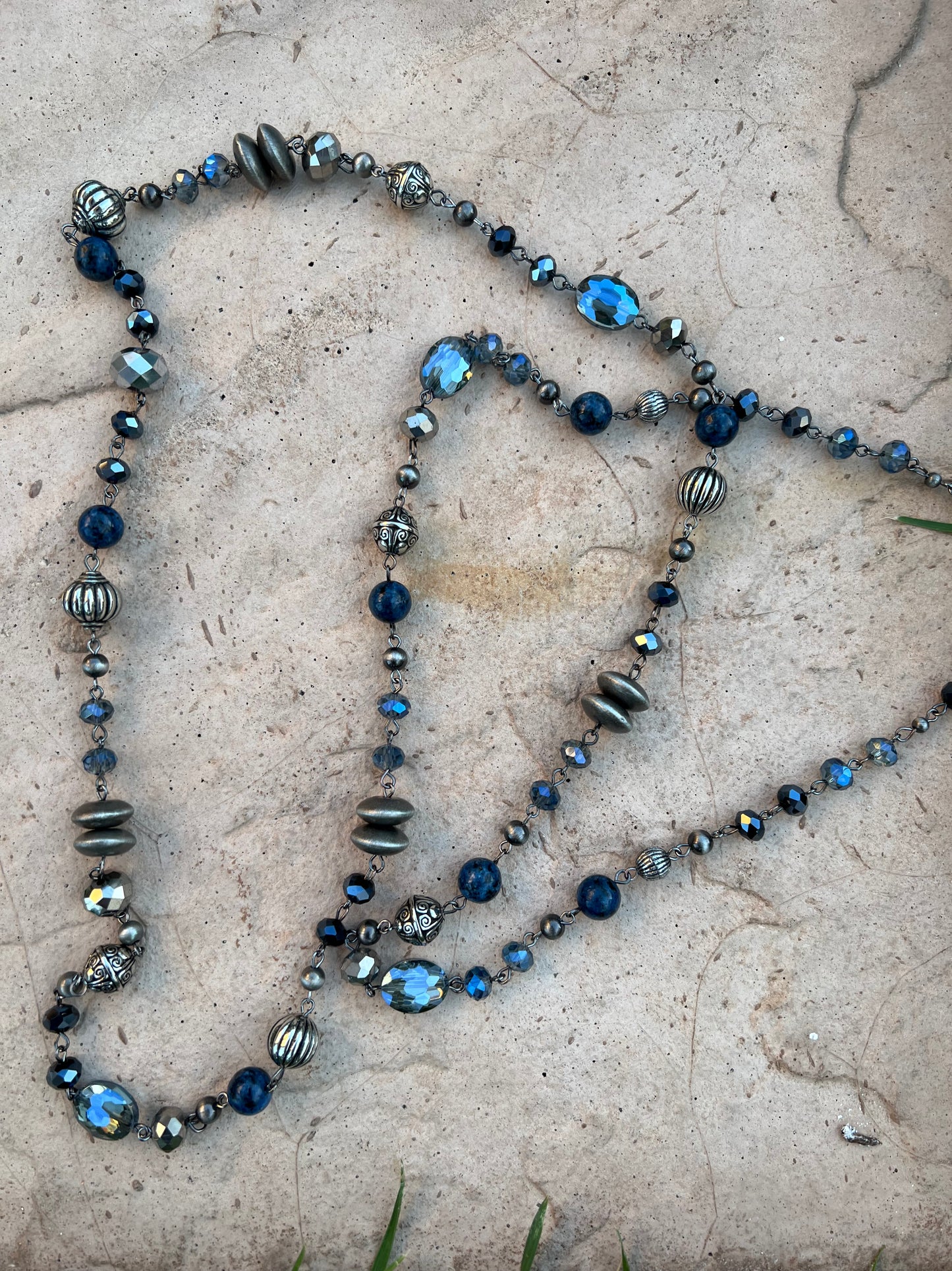 Rosary Layering Necklace in Blues